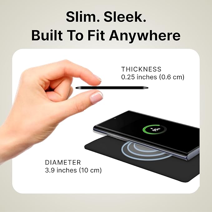 IJS Ultra Slim Wireless Charger Up to 15W Max Fast Charging Pad Compatible for Apple, Samsung Devices, Smart Phone Charger - Adapter Not Included