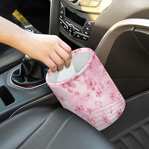 Music Cherry Blossom Car Garbage Can Mini Car Trash Bin Truck Organizer Auto Storage Bag Waterproof Portable Accessories Road Trip for Kids
