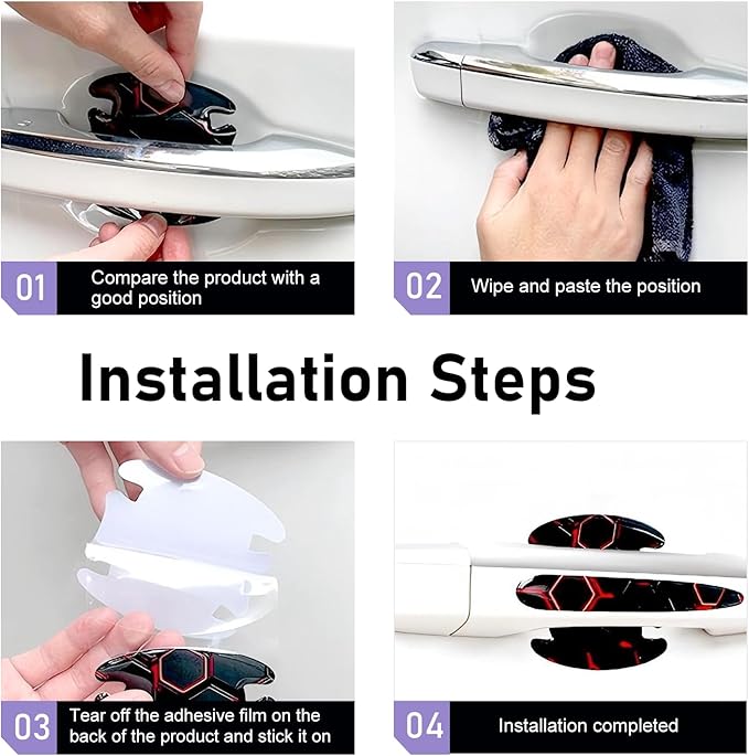 8PCS Car Door Handle Scratch Protectors, 3D Carbon Fiber Door Handle Bowl Sticker, Waterproof Scratch-resistant Self-adhesive Protective Film, Universal for Most Vehicles (Purple)