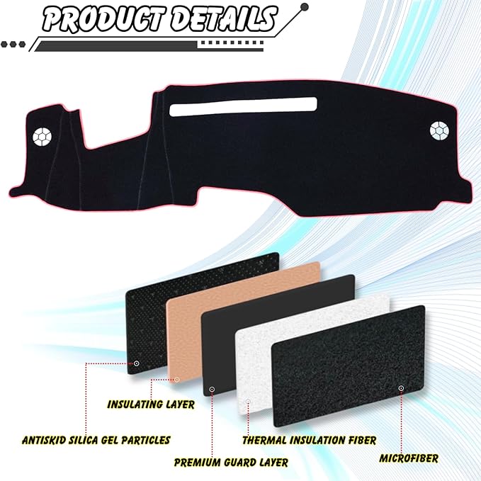 Non-Slip Dash Cover Mat Sunshield Protector Pad Compatible with Chevy Chevrolet Silverado 2022-2024 2025/ for GMC Sierra 1500 / Sierra 2500HD / 3500HD 2024 2025 Dashboard Cover (Red Trim)