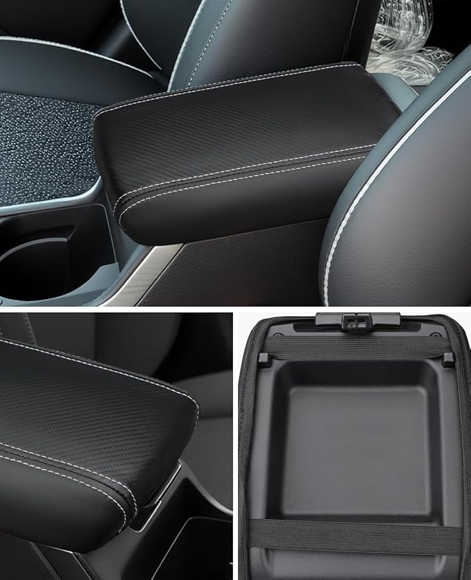 INTGET Center Console Cover for Kia K4 Accessories 2025 2026 LX/LXS/EX/GT-Line/GT-Line Turbo Car Interior Leather Armrest Arm Rest Lid Cushion Pad Protector (Carbon Fiber Texture, for 2025+ K4)