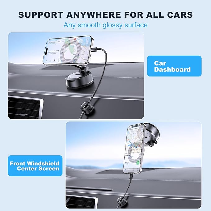MOKPR Car Phone Holder for Magsafe, Magnetic Car Phone Mount Foldable Hands-Free Suction Cup Phone Holders for Your Car for iPhone 16 Pro/Pro Max 15 14 13 12