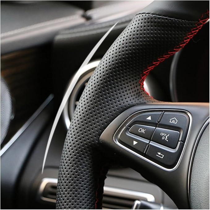 Custom Microfiber Leather Steering Wheel Cover fit for 1998-2005 206, 206 SW, 206 CC - Slip-On Design(C-Black thread)