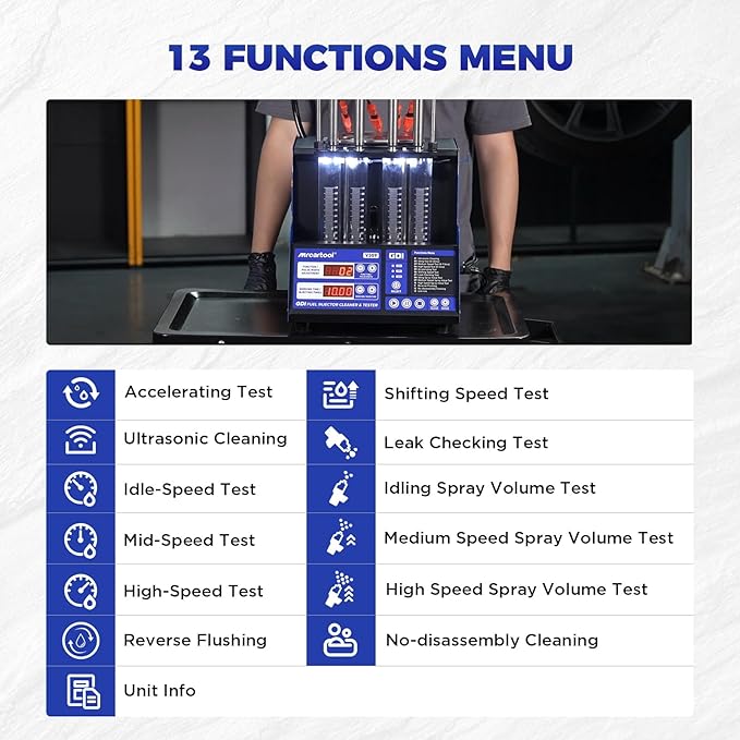 MR CARTOOL V309 GDI Fuel Injector Cleaner Tester Machine Diesel & Gasoline110V/220V 4-Cylinder Injector Cleaning Machine, Ultrasonic Test Clean Kit for Car Motorcycle EFI/FSI Injectors