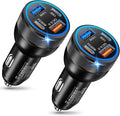 USB C Car Charger, 2 Pack 4-Port 65W Dual USB C & USB-A Cigarette Lighter USB Charger Multiport Type C Car Charger Adapter Phone Plug Cargador Carro Fast Charging for iPhone 17 16 15, iPad, Galaxy
