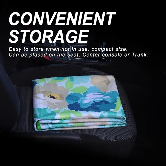 nbnhxnff Sweat Towel Car Seat Cover Protector Front Seats for Gym Workout, Running, Swimming, Beach and Hiking, Waterproof Universal Seat Cover for Car, Trucks,Van&SUV(Cyan Flower, 1pcs Front Seat)