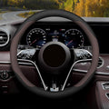 Mihecor Steering Wheel Cover Standard Size Medium 14.5-15 inch, Breathable Microfiber Leather, Anti-Slip, Soft Grip, Universal Fit for Cars SUVs Trucks, Black and Chocolate Brown