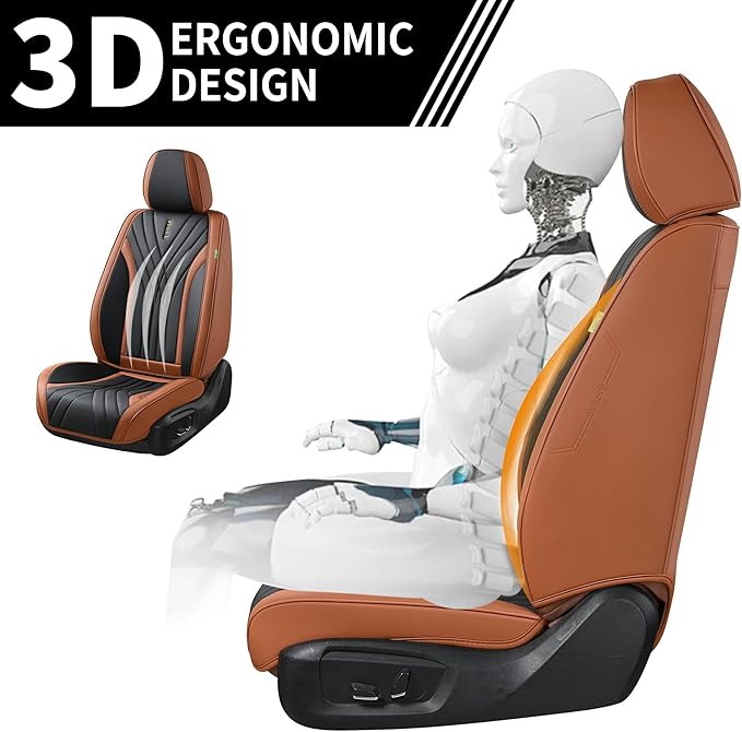 FLORICH Leather Seat Covers, Front Seat Covers,Waterproof Seat Cover for Cars, 2PCS Luxury Leatherette Brown Car Seat Cushion, Automotive Seat Covers for Sedan SUV Pick-up Truck