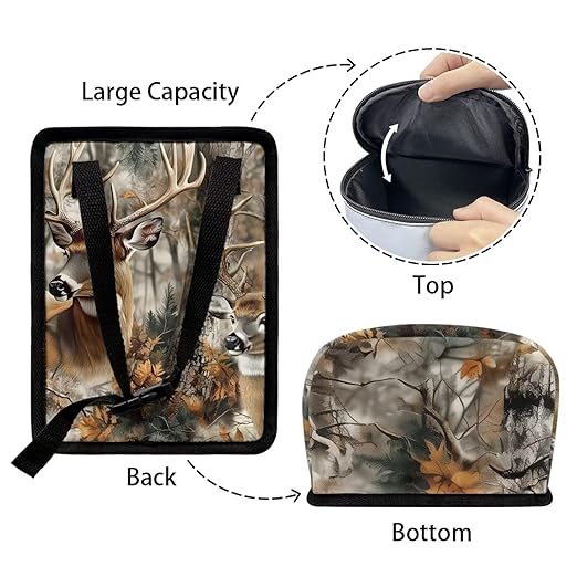 Talayituse Deer Hunting Camo Leaves Print Car Trash Can with Lid, Leak Proof Auto Trash Bag Hanging Vehicle Garbage Can Multipurpose Storage Container for Back Seat Road Trip