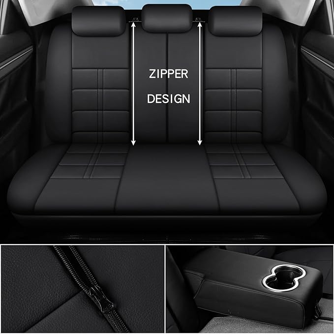crossmiles Faux Leather Car Seat Covers Full Set, Foam Seat Cover for Car, Universal Car Seat Protector with Waterproof and Breath Fit for Cars, Trucks, SUV, Vans (Black Square)
