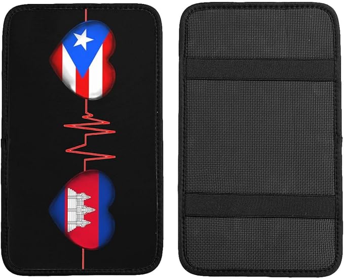 Auto Center Console Pad Puerto Rico Porto Rico Puerto Rican and Cambodian Flag Be of one Mind Car Armrest Cover Armrest Seat Handrail Box Cover Cushion Universal Decoration Protector Accessories