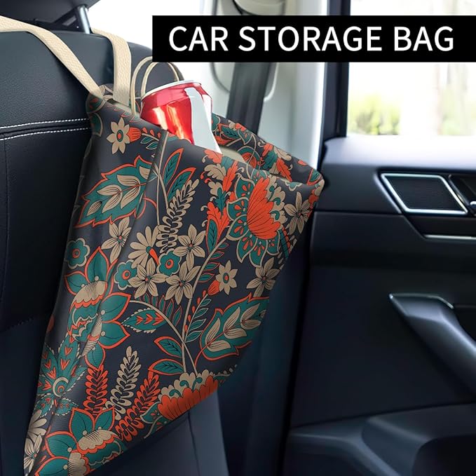ABUIFDK Car Trash Can, Cute Car Trash Bag, Hanging Car Organizer and Storage Bag, Trash Bin for Car Accessories, Vehicle, Travelling, Camping Luxury Paisley Flowers