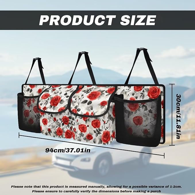 Car Trunk Organizer, Vintage Flower Car Organizers and Storage Backseat Car Organizer for SUV/Truck/MPV, Hanging Car Organization with 4 Pocekts, Frees Trunk Floor, Sturdy Space Saving Expert
