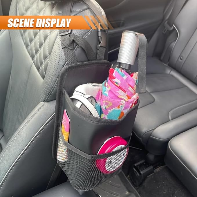 2-in-1 Large Cup Holder, 80 oz Waterproof Car Seat Cup Holder with Mesh Pocket, Car Water Bottle Holder Bag, Vehicle Seat Side Storage Hanging Bag for Bottles & Big Drinks (1PC)