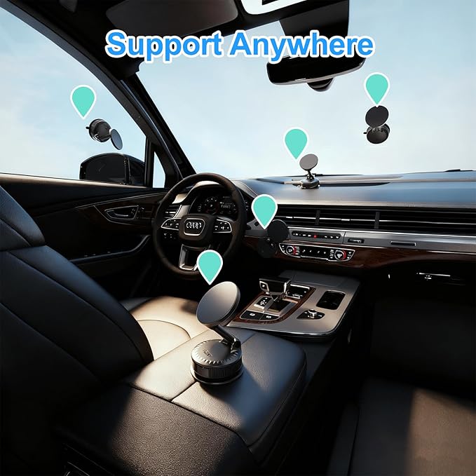 MORKEYA Magnetic Car Phone Holder Mount for Dashboard & Windshield, Strong Suction & N52 Magnet, 360° Adjustable Hands-Free Mount Compatible with iPhone and Android Phones