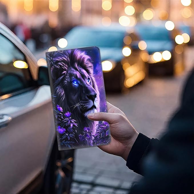 Car Registration and Insurance Card Holder for Women Men, Waterproof PU Leather Glove Box Car Organizer with Magnetic Shut, Vehicle Document Holder for Driver License,Cards, Blue Lion Pattern