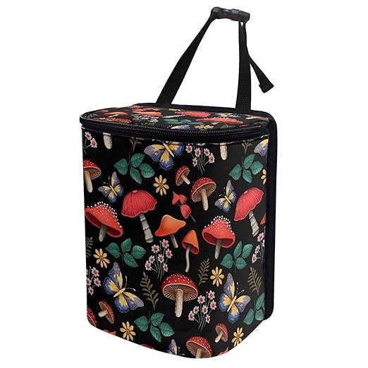 Car Trash Can with Lid Leak Proof Cars Trash Bag Hanging Sedan Garbage Can Accessories Multipurpose Storage Container for Back Seat, Forest Mushroom Floral