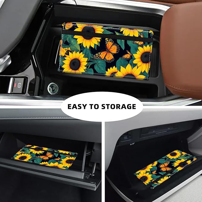 Tudguiloae Car Registration and Insurance Card Holder, Trunk Document Holder Organizer, Essential Vehicle Glove Box Organizer PU Leather Wallet for Driver,Sunflower Butterfly Pattern