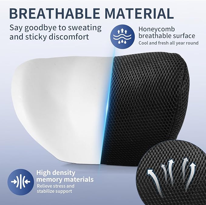 Dijialun Car Neck Pillow, Memory Foam Car Headrest Pillow for Driving with Adjustable Strap, Softness Breathable Removable Mesh Cover, Ergonomic Design for Office Chair, Driving, Black