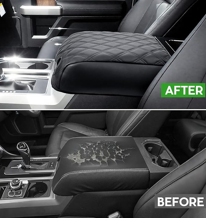 Center Console Cover for Ford F150 2021 2022 2023 2024 2025 Truck Interior Accessories, PU Leather Armrest Middle Console Cover Anti-Scratch Protector Cushion Pad (Bucket Seat Only)