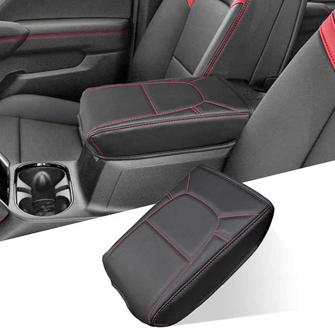 Center Console Cover for Chevy Colorado/GMC Canyon - Soft Armrest Cover for Colorado Canyon 2023 2024 2025 2026 ZR2 Z71 Trail Boss LT WT Elevation AT4 Denali AT4X Accessories - Red Stitch