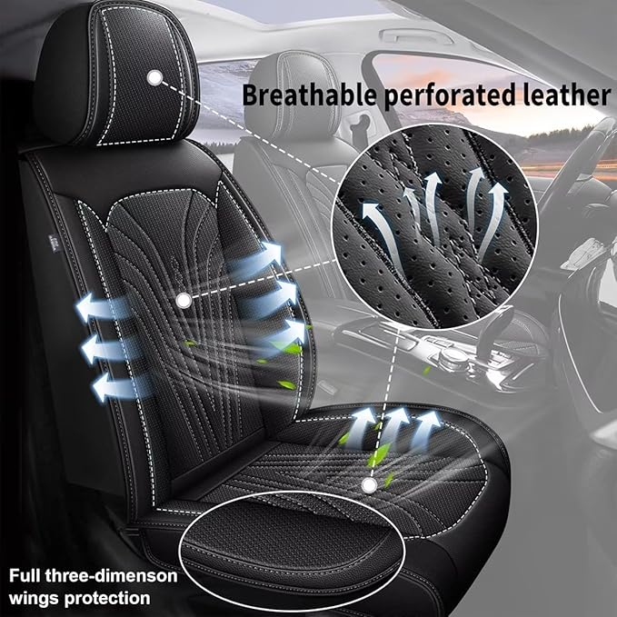 DISUTOGO Front Seat Covers Fit for Nissan NV200 2016-2020 Waterproof Faux Leather Automotive Cushion Protector Car seat Covers Compatible Airbag(2 Seats, Black)