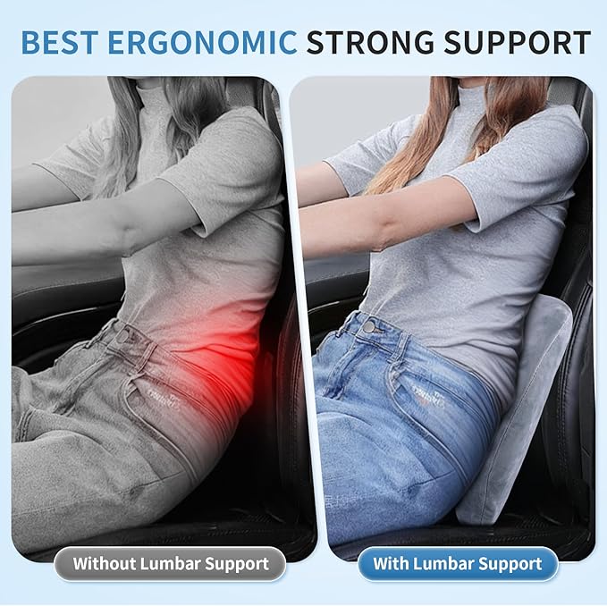 Dijialun Lumbar Support Pillow for Car, Memory Foam Back Support Lumbar Pillow for Car, Gaming, Office Chair, Ergonomic for Lower Back Pain Relief, Comfortable and Crystal Velvet Fabric, Grey
