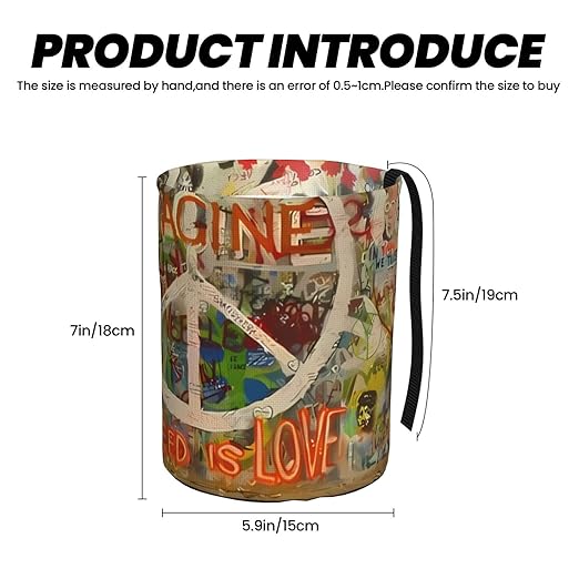 Rectangle Peace Sign Graffiti All You Need Is Love Car Trash Can Leak Proof Hanging Waterproof Garbage Can Multipurpose Trash Bin for Car SUV Front Seat Headrest Collapsible Portable Storage Pocket