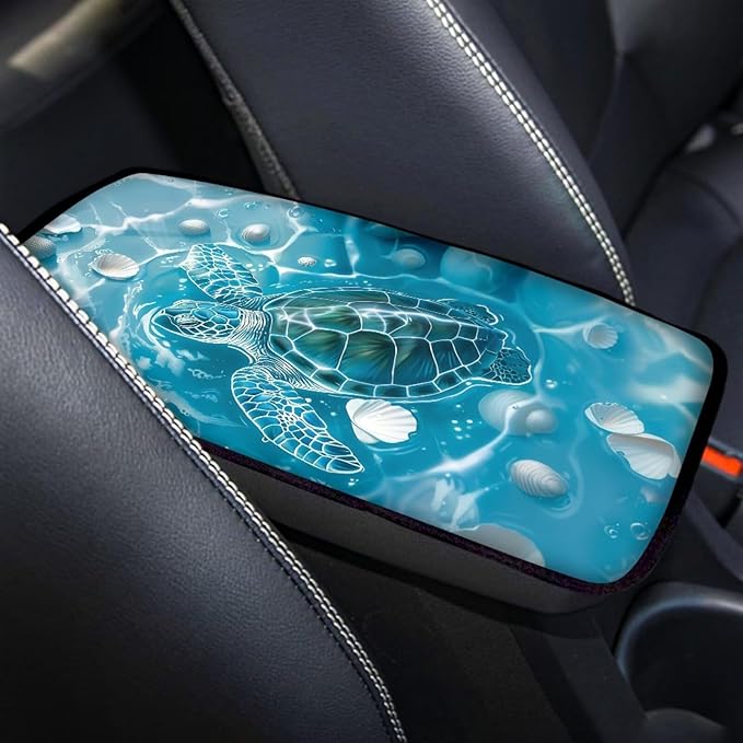 Dreaweet Sea Turtle Center Console Cover Pad Soft Scratch-Poof Middle Console Covers for SUV Truck Comfort Non Slip Arm Rest for Car Armrest Storage Box Mat