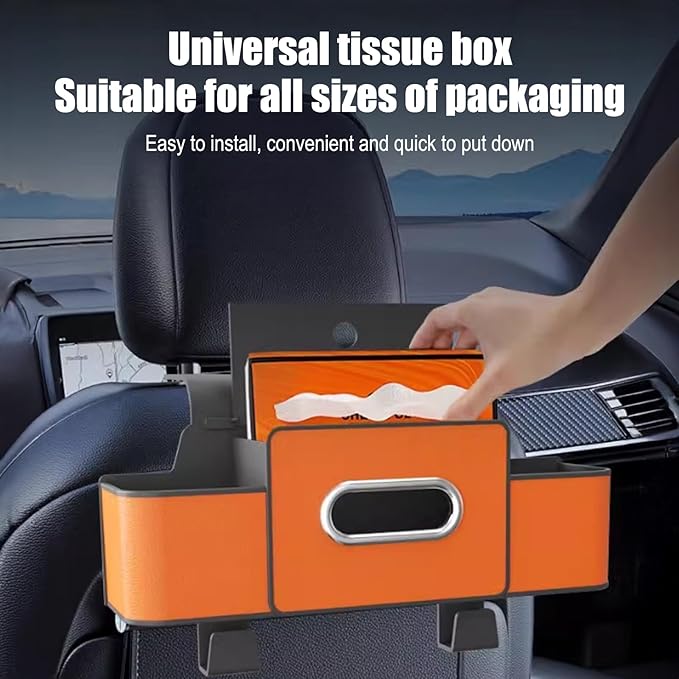 Car Back Seat Organizer with Hooks & Tissue Dispenser – Faux Leather Storage Box with Cup Holders, Multi-Compartment for Sunglasses & Chargers, Compatible with Most Seat Beige 2pcs