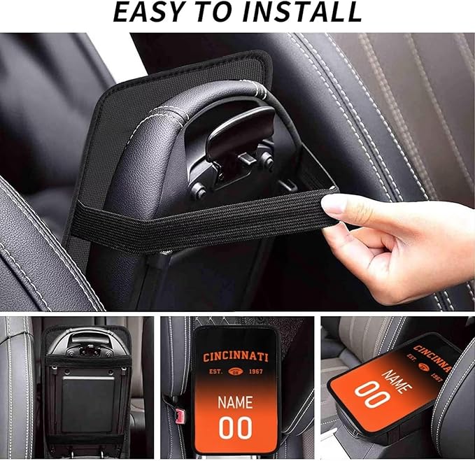 Custom Car Armrest Cover,Add Personalized Name and Number As Gifts for Loyal Football Fans,Auto Center Console Pad Car handrail Box Cushion,Fit for Most Car