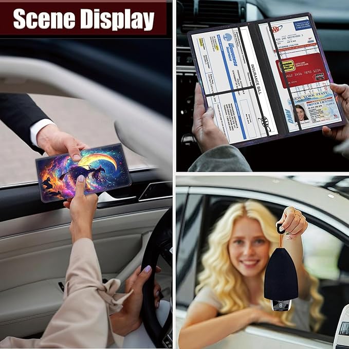 Car Registration Holder, PU Leather Vehicle Glove Box Organizer for Driver License, Document, Car Insurance Holder with Magnetic Shut, Auto Paperwork Wallet Case Accessories, Fantasy Witch Pattern