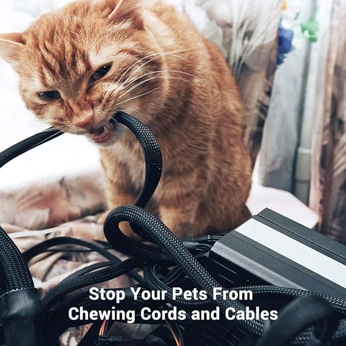 25ft - 1/4 1/2 Inch Cable Management Sleeve Protector,Wire Loom PET Expandable Wire Sleeving for Office TV Computer Home Theater Engine Bay Cord Organizer,Protect Cables from Pet Cat Dog Chewing,Black