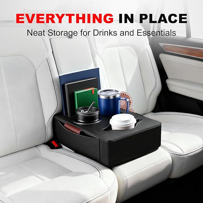 SPEEDNRG Car Back Seat Cup Holder, PU Leather Car Drink Holder, Couch Sofa Bed Expander Tray Cup Storage, Waterproof & Non-Slip Back Seat Organizer