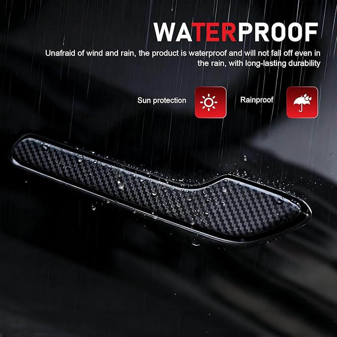 Hugwits 4 PCS Car Door Handle Covers, Scratch-Resistant Door Handle Protector, Anti-Scratch Decorative Film, Compatible with 2017-2024 Model 3 2020-2024 Model Y (Carbon Fiber)
