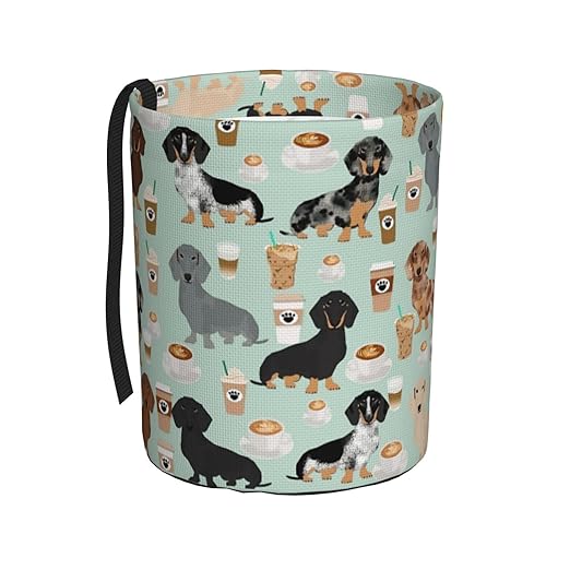 Cute Colored Coffee Dachshund Car Trash Can Leak Proof Hanging Waterproof Garbage Can Multipurpose Trash Bin for Car SUV Front Seat Headrest Collapsible and Portable Storage Pocket