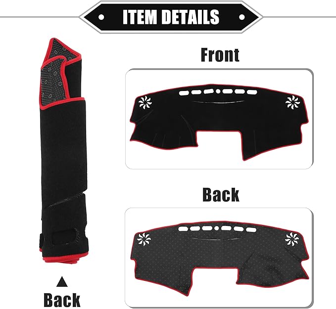Dashboard Cover Compatible for Toyota Camry 2007-2011, Non-Slip Polyester Black Red Dash Cover Mat Dash Board Protector Cover