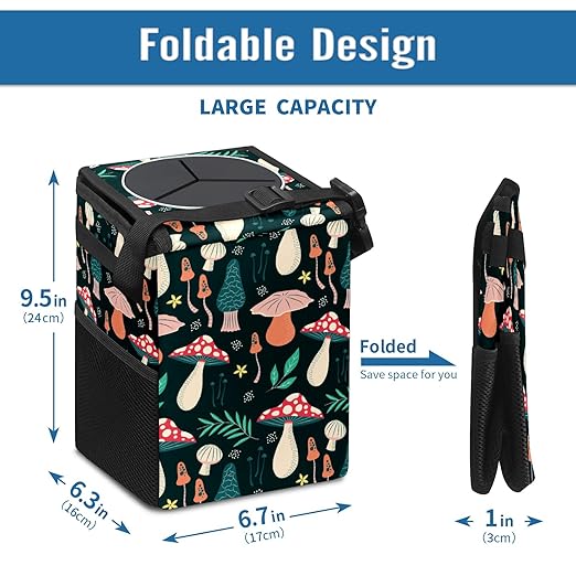 GVGHIDZ Car Trash Can – Multi-Purpose, Lightweight and Portable with Durable Water-Resistant Coating, No Installation Required, Practical and Ample Capacity, Variety of Colors.Mushroom