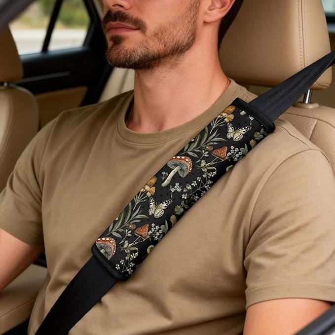 Qeluxign 5 Piece Car Seat Covers Full Set,Front Seats Cover/Auto Seatbelt Shoulder Pads/Vehicle Center Console Armrest Cover,Universal Car Accessories Men Women Gifts,Mushroom Floral Butterfly
