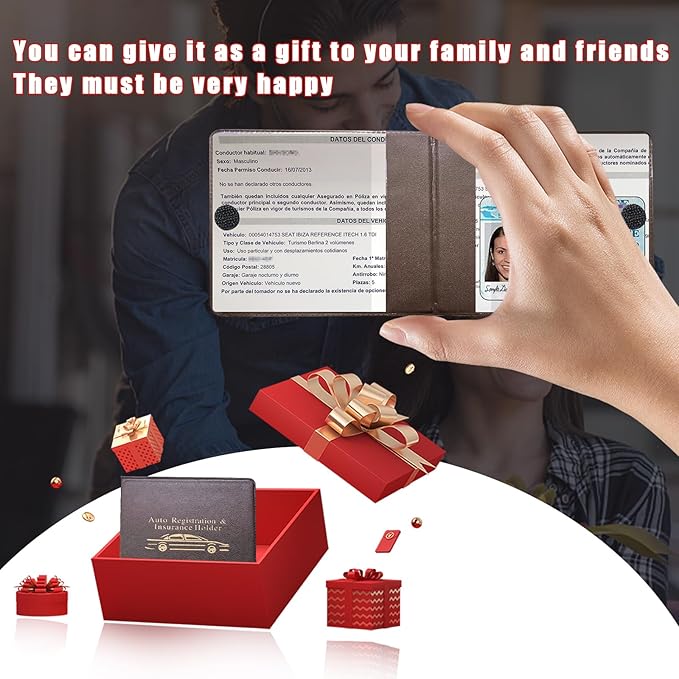 Ziciner Car Registration Insurance Holder, 2Pack Essential Auto Card Document Glove Box Organizer with Touch Fastener, Vehicle Interior Accessories Perfect for Most Car, Truck, SUV (Brown/Gold Words)