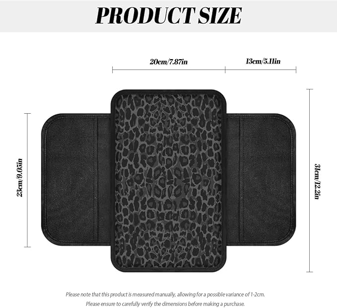 Dreaweet Black Leopard Print Car Accessories Center Console Cover,Car Armrest Cover Cushion with 2 Storage Bags,Cheetah Pirnt Car Arm Rest Cover Pad Universal for Most Vehicles
