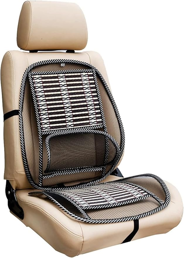 Ergonomic Bamboo Car Seat Pad,Car Seat Office Chair Bamboo Chip Cover Cushion with Wire Mesh Lumbar Back Support,Cushion for car seat Driver for Comfort (1 PCS)