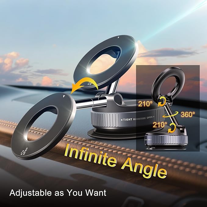Jkoailiwi for Magsafe Car Mount, [2800gf Magnetic & 98LBS Strongest Suction] Cup Phone Mount, 360° Adjustable Vacuum Magnetic Phone Holder for Car Gym/Mirror/Smooth Surface, for iPhone 12-17
