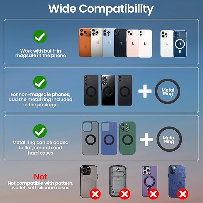 BEEGROW Magnetic Car Phone Holder for Magsafe, Alloy 360° Folding Cell Car Phone Mount with Ultra Stable Suction Cup and Reusable Gel, Dashboard Windshield Stand for iPhone 17-12 Android Pixel Samsung