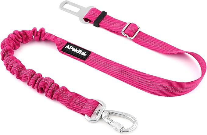 APakBak Dog Seat Belt for Car, Adjustable Dog Car Harness Seatbelt for Small Medium Large Dogs, Heavy Duty Travel Safety Restraint with Locking Aluminum Hook & Reflective Nylon Strap, Pink