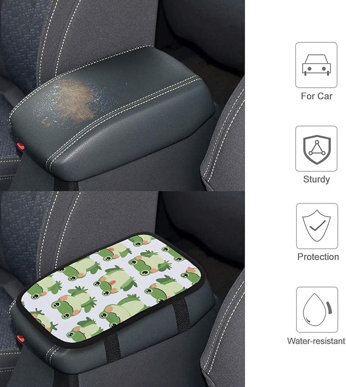 Anti-Slip Center Console Cover for Car, Cute Frog Universal Car Armrest Cover Pad Protector Automotive Interior Accessories for Most Vehicle