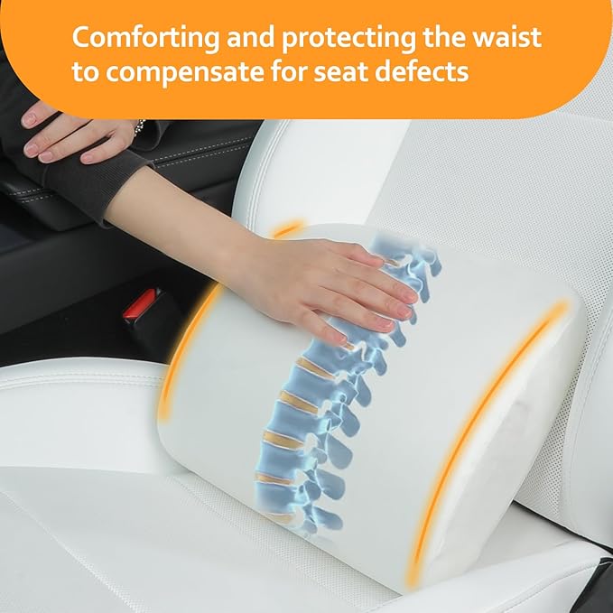 Arcoche Memory Foam Lumbar Support Pillow for Tesla Model 3 Model Y Model S/X Cybertruck Model 3 Hidden Model Y Juniper Accessories - Mid/Lower Back Support Cushion for Car Seat (White)