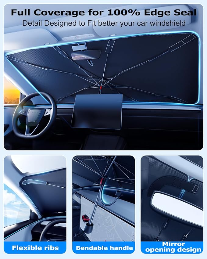 [2025 Upgrade] Doogoocoo Windshield Sun Shade [Ice-Crystal Cooling & 100% UV Block]-UPF50+ Heat Shield | Keep Car Cooler & Protect Interior, Foldable Car Sunshade with Reflective Coating (57"x32")