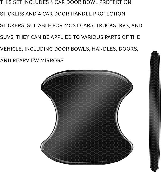 Car Door Handle Scratch Protectors Edge Guards, Reflective Anti-Scratch Door Bowl Handle Stickers Universal for Cars SUVs Trucks Doors Entry Guard Automotive Exterior Accessories (Black, 8PCS)