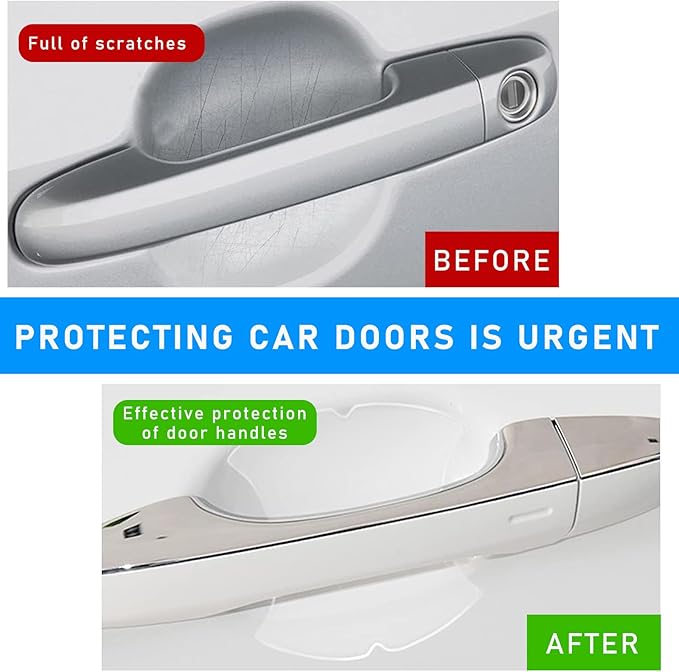 Ziciner Carbon Fiber Stickers, 8 PCS Door Handle Protectors, Waterproof, Anti-Scratch, Universal Fit for Most Cars (Transparent)